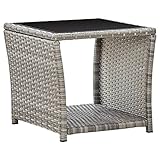 MOBCANT Couchtisch Grau 45 x 45 x 40 cm Poly Rattan und Glas, Terrassentisch Balkon Tisch...