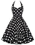 Damen 1950er Polka Dots Kleid Neckholder Festliche Kleid M CL4599-1