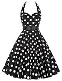 Damen 1950er Polka Dots Kleid Neckholder Festliche Kleid M CL4599-1