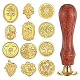 12 Stück Poststempel Wachssiegel Stempel Kopf mit Massivholz Griff Metall Siegelstempel Set Golden...