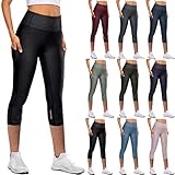 Sport Leggings Damen Tasche Capri 3/4 High Waist Elastische Blickdicht Übergröße Sport Leggins...