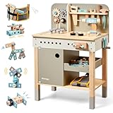 Kinder Werkzeug Bank, Holz Spiel Werkzeuge Set mit Kinder Werkzeug Gürtel Kleinkinder Werkbank...