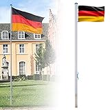 LZQ Aluminium Fahnenmast 6,50m inkl Deutschlandfahne Flaggenmast Seilzug und Bodenhülse, Mast...