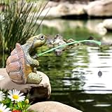 Pipihome Miniteich Deko Angeln Figur aus Harz, Gartenteich Figuren, Teichdeko Angler Schildkröte...