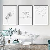 Trayosin 3er Poster Set Wohnzimmer - Aesthetic Blume Schwarz Weiß Bilder Deko Schlafzimmer -...