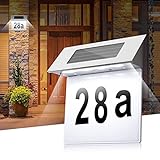 Hausnummer Solar Beleuchtet, Edelstahl 4-led Hausnummernschild mit 3d Effekt, Wetterfest...