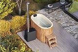 Holz Badefass Hot Tub 95×185 cm für 2 Personen aus Thermoholz, inkl. externem Aluminium-Ofen 35...