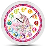 K&L Wall Art Lautlose rosa Kinder Wanduhr für Mädchen langlebige Einhorn Fee Geschenk Lernuhr 30cm...