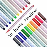 Fineliner Set 10er - bunt, 10 verschieden Farben - im Aufbewahrungsetui - für präzises Schreiben,...