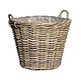 Spetebo Rattan Pflanzkorb Natur mit Henkeln - 42 cm - Weide Blumenkorb mit Folie - Garten Deko...