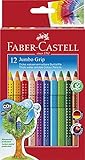 Faber-Castell 110912 - Buntstifte Set Jumbo GRIP, 12-teilig, dreikant, bruchsicher, für Kinder und...