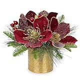 Briful Kunstpflanze Weihnachtsdeko Künstliche Pflanze Magnolie Gestecke Weihnachtsarrangement im...