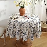 KUAOOAUK Blaue Blumen Pastoral Runde Tischdecke, 55 Zoll Vintage Baumwolle Leinen Tischtuch,...