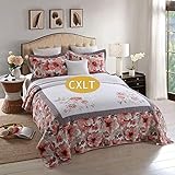 Gesteppte Tagesdecke, Überwurf, 3-teilig, 100 % Baumwolle, bestickt, Patchwork-Decke, King-Size,...