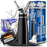 NEMT Sahnespender 0,5 L Sahnesiphon schwarz + 10 Sahnekapseln 500 ml Sahnespender Aluminium mit...