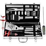 Grill Zubehör, grilljoy 25PCS Hochleistungs Grillbesteck im Koffer - Edelstahl Grillset für...