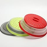 Faltbare Mikrowellen-Abdeckhaube, BPA-frei, TPR, 26,7 cm, rund, mit Griff, Rot, Grün, Grau, 3...