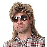 Perücke Männer Hellbraun Vokuhila 80er Mullet Perücke Herren Lang Synthetische Haare Perücke...