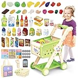 deAO Einkaufswagen für Kinder,Trolley Spielset Kaufmannsladen mit Vorgetäuschten Lebensmitteln und...