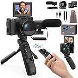 novzzovaz Digitalkamera mit Zubehör Kit 48MP 4K Videokamera für Vlogger Fernbedienung Autofokus...