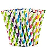 Comfy Package, [200 Pack] Striped Paper Drinking Straws 100% Biodegradable - Assorted Colors