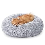 Feandrea Hundebett flauschig, Katzenbett, Donut Kissen, waschbar, Polsterung in der Mitte...