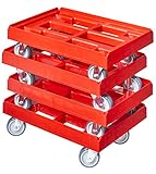 4 Stück Transportroller für Kisten 60 x 40 cm mit 4 Lenkrollen in rot