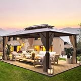 EROMMY 4 X 3 m Pavillon Doppeldach Alu Wasserdicht mit Vorhang-Seitenteile und Netz, Wetterfest...