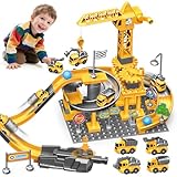 LTFIOON Baustelle Kinder Spielzeug, 55 Teile Baukran Spielzeug Set mit Kran-LKW- und...