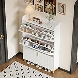 Mengtu Schuhschrank mit 3 Klappen, Schuhregal Schuhkipper Schmal, mit 6 Fächern, Schuhschrank...