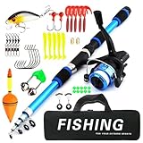 Angelset für Kinder, Blau 1.8M Kinderangel Starter Set, Angelrute Set Kinder mit Angelrolle und...