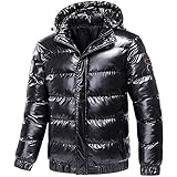 Reflektierende Steppjacke Herren Y2K Shiny Winterjacke mit Kapuze Einfarbig Daunenjacke Dicke Warme...