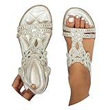 BIBOKAOKE Flache Sandalen Damen Große Größen Strass Bohemia T-Riemen Frauen Weichen Sohlen...