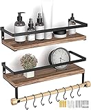 QILICZ Wandregal Holz, Schweberegal - 2 stück Regalbrett mit Handtuchhalter und 8 Haken Regal Wand,...