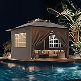 Devoko Pavillon 3x3 Wasserdicht Stabil Winterfest mit LED| Faltpavillon mit 4 Seitenteilen | Pop up...