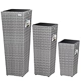 Casaria® Blumentopf 3er Set Polyrattangeflecht Übertopf Wasserabfluss Rattanoptik Outdoor...