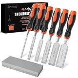 AojSup Stechbeitel Set für Holz 6tlg. inkl. Scharfes Stecheisen Set (6, 12, 19, 25, 32, 38mm) und...