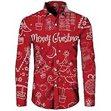 Weihnachten Hemd Herren, Lustig Weihnachtsshirt Herren, Mit Christmas Ugly Bedruckt Lose Funky...