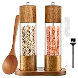 Salz und Pfeffermühle 2er Set mit Untersetzer Gewürzmühle Manuell Pfeffermühle Holz Salzmühle...