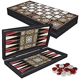 Deluxe Holz Backgammon Schach Set PALAMEDES 42x42 cm (XL) - Tavla Backgammon Holz Koffer mit...