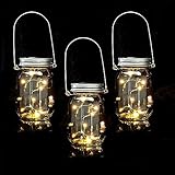 Relaxdays Solar Glas 3er Set, je 8 LEDs im Einmachglas mit Henkel, H x D: 13 x 8 cm, mit...