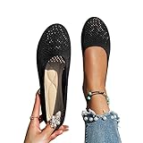 Minetom Damen Ballerina Slip On Schuhe rutschfest Stricken Sneaker Bequem Atmungsaktiv Sommer...