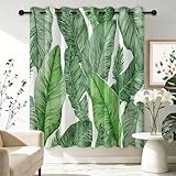 Blickdicht Gardinen Tropische Farne Blätter Verdunklungsvorhänge mit Ösen Grün Kräuselband...