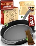 KRUSTENZAUBER Gusseisenpfanne Induktion 28cm inkl. Anleitung und Rezeptbuch - Geschliffene Pfanne...