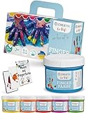 CreaTek - Fingerfarben Kinder ungiftig [ inkl. toller Vorlagen ] 100% sicher, vegan, geruchlos &...