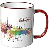 WANDKINGS® Tasse, Schriftzug Guten Morgen Ruhrpott! mit Skyline - ROT