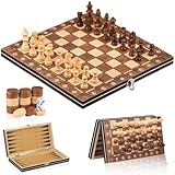 Schachspiel aus Holz,3 In 1 Schachspiel Magnetisch,Chess Board Set klappbar für Party Familie...