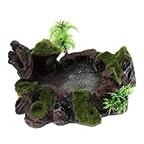 F Fityle Terrarium Deko Futterschale Wasserschale mit Kunstpflanzen für Reptilien