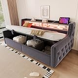 Soweiz Polsterbett 90x200cm, Schlafsofa mit hydraulischem Stauraum, Weicher, Dicker Rückenlehne und...