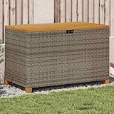 Mokuyary Gartentruhe Grau 110x55x63 cm Poly Rattan Akazienholz Holz Aufbewahrungsbox Gartenbox...